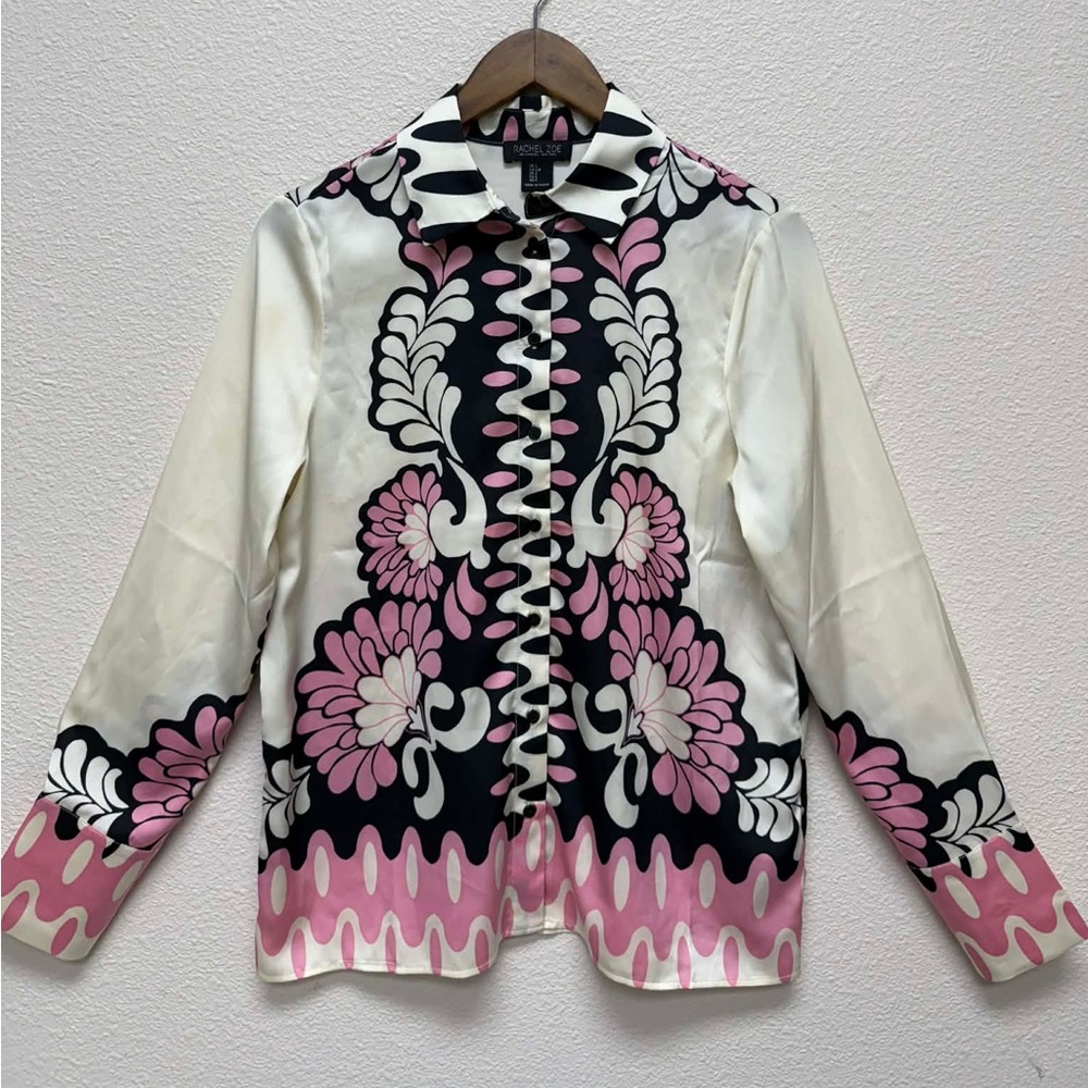 Rachel Zoe Black and Pink Patterned Blouse